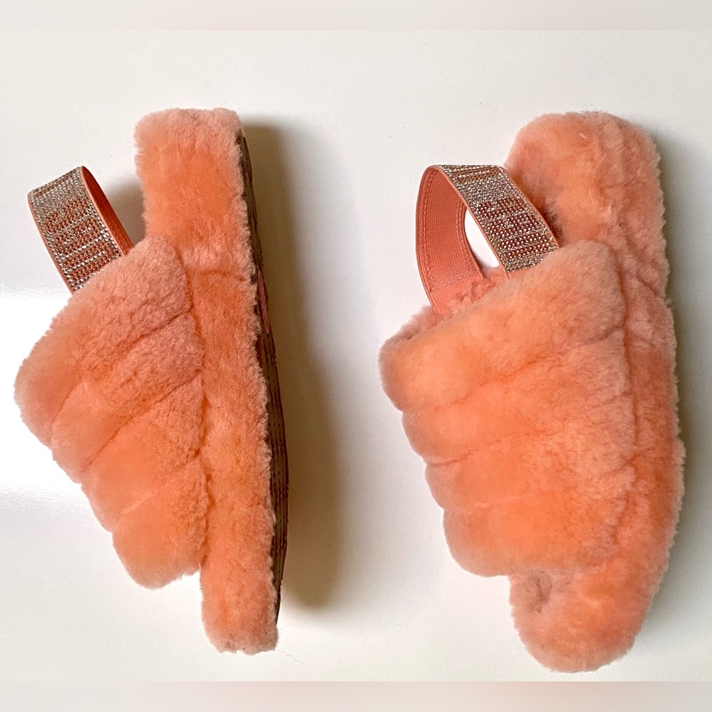 Ugg Fluff Yeah Bling Slingback Slippers Sandals, Coral, Shearling Crystals, Sz 8 - Picture 9 of 12